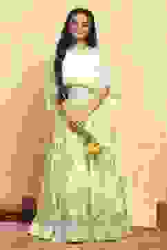 Neutral Polyester Embroidered Kalidar Lehenga Set image number 0