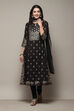 Off White Cotton Layered Printed Kurta Churidar Suit Set image number 7