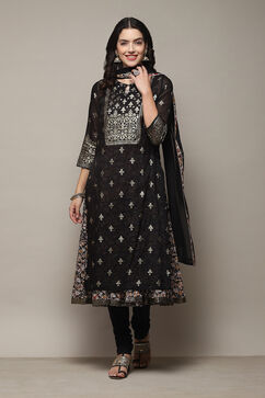 Black Poly Modal Layered Printed Kurta Churidar Suit Set image number 7