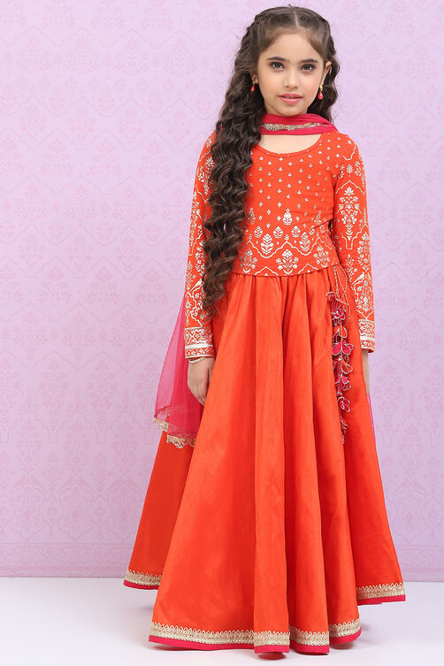 Orange Viscose Blend Lehenga Set image number 0