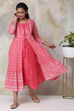 Pink Cotton Double Layered Printed Kurta Dress image number 7