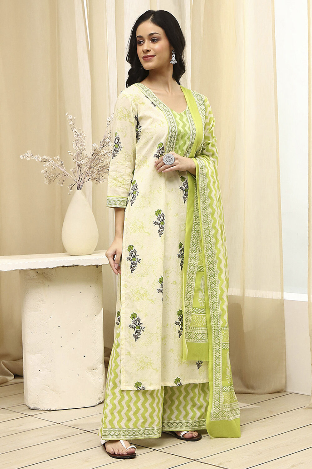 Assorted Cotton Hand Block Print Unstitched Suit Set image number 5