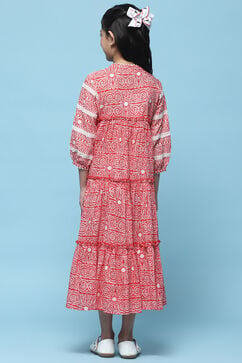 Red Cotton Tired Dress image number 3