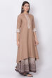 Beige Cotton Flax A-Line Kurta image number 3