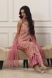 Peach Poly Georgette Straight Suit Set