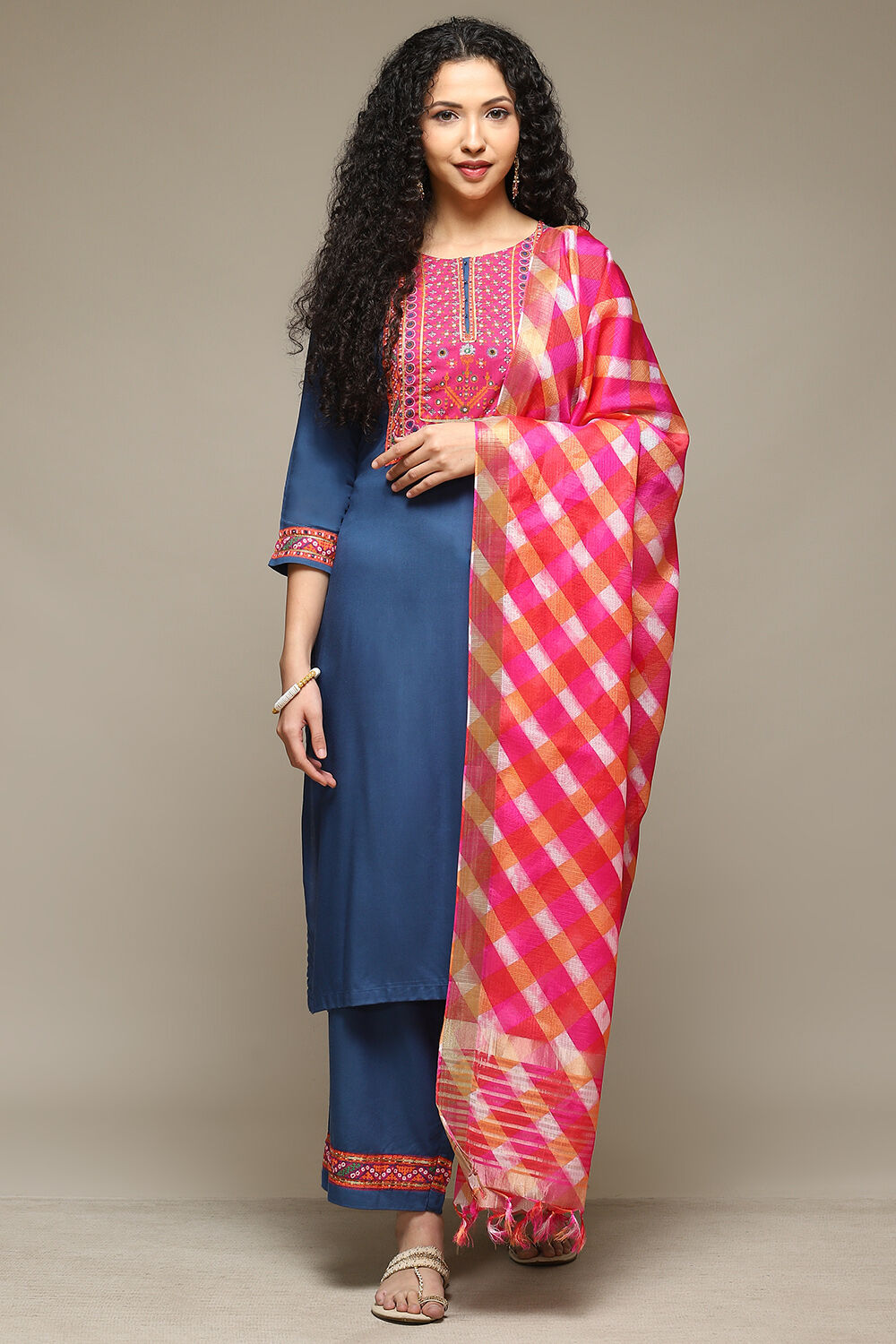 Blue and Pink Straight Suit Set image number 7