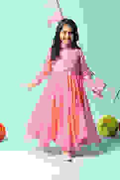 Coral Pink Art Silk Anarkali Kurta Churidar Suit Set image number 8