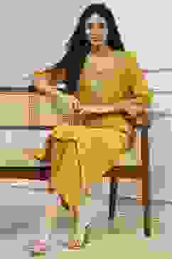 Yellow Metallic Pattern Straight Kurta image number 0