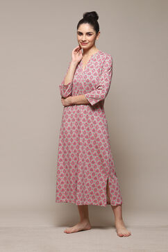 Off White & Pink Cotton Printed Sleepwear image number 2