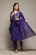 Pink & Purple Poly Cotton Straight Embroidery Kurta Slim Pant Suit Set image number 0