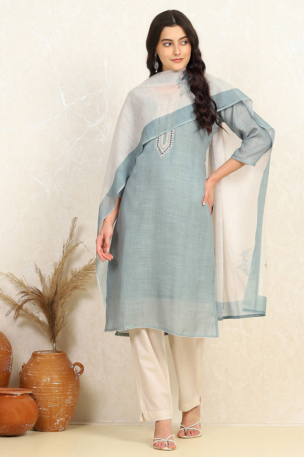 Peach Cotton Unstitched Suit Set image number 1
