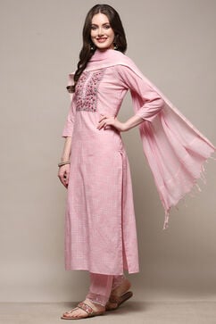 Pink Cotton Unstitched Suit set image number 5