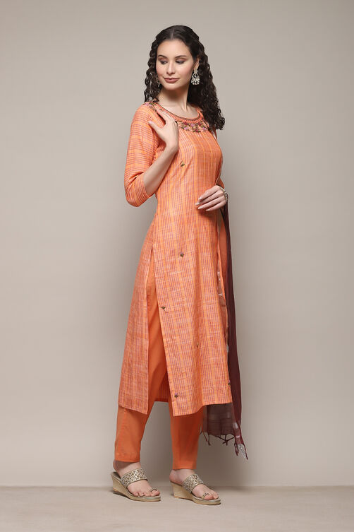 Peach Cotton Woven Unstitched Suit Set image number 7