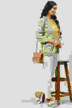 Mud Ochre LIVA Printed Kurta with Jacket image number 0