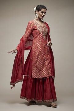 Red Cotton Blend Garara Suit Set image number 5