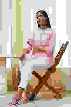 Pink Cotton Yarn Dyed Short Kurta image number 5