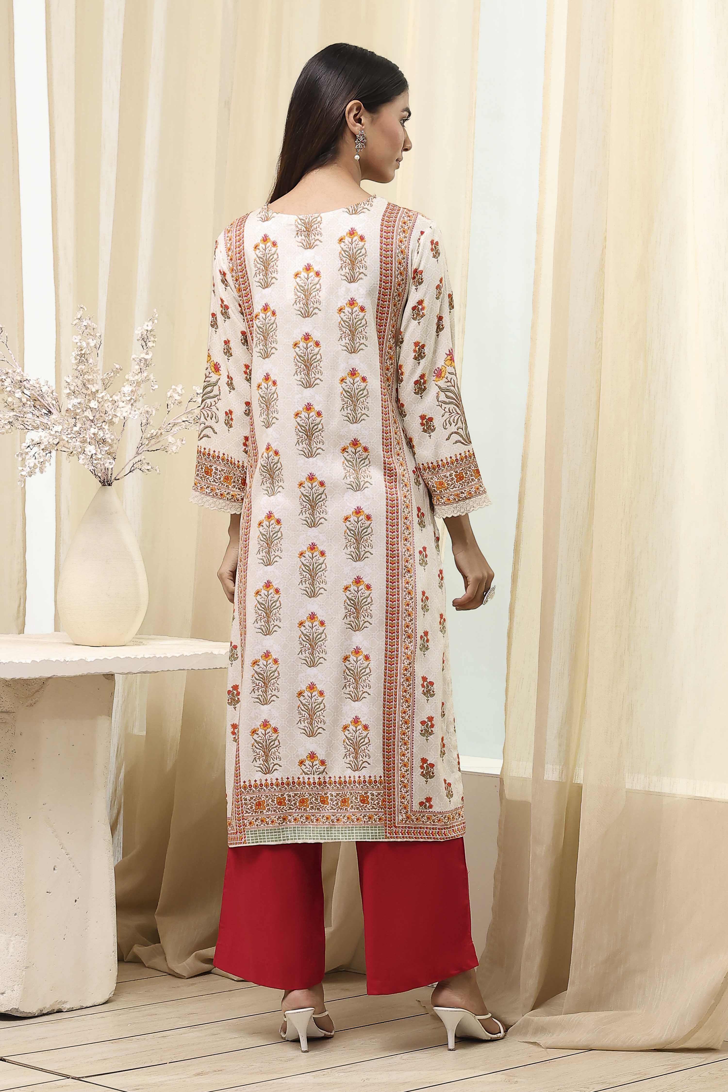 Green Printed Straight Kurta image number 3