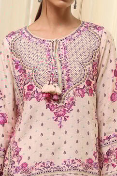 Off-White and Pink Modal Blend Straight Short Kurta image number 1