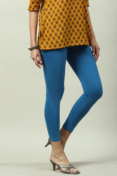 Blue Solid Knitted Leggings image number 3