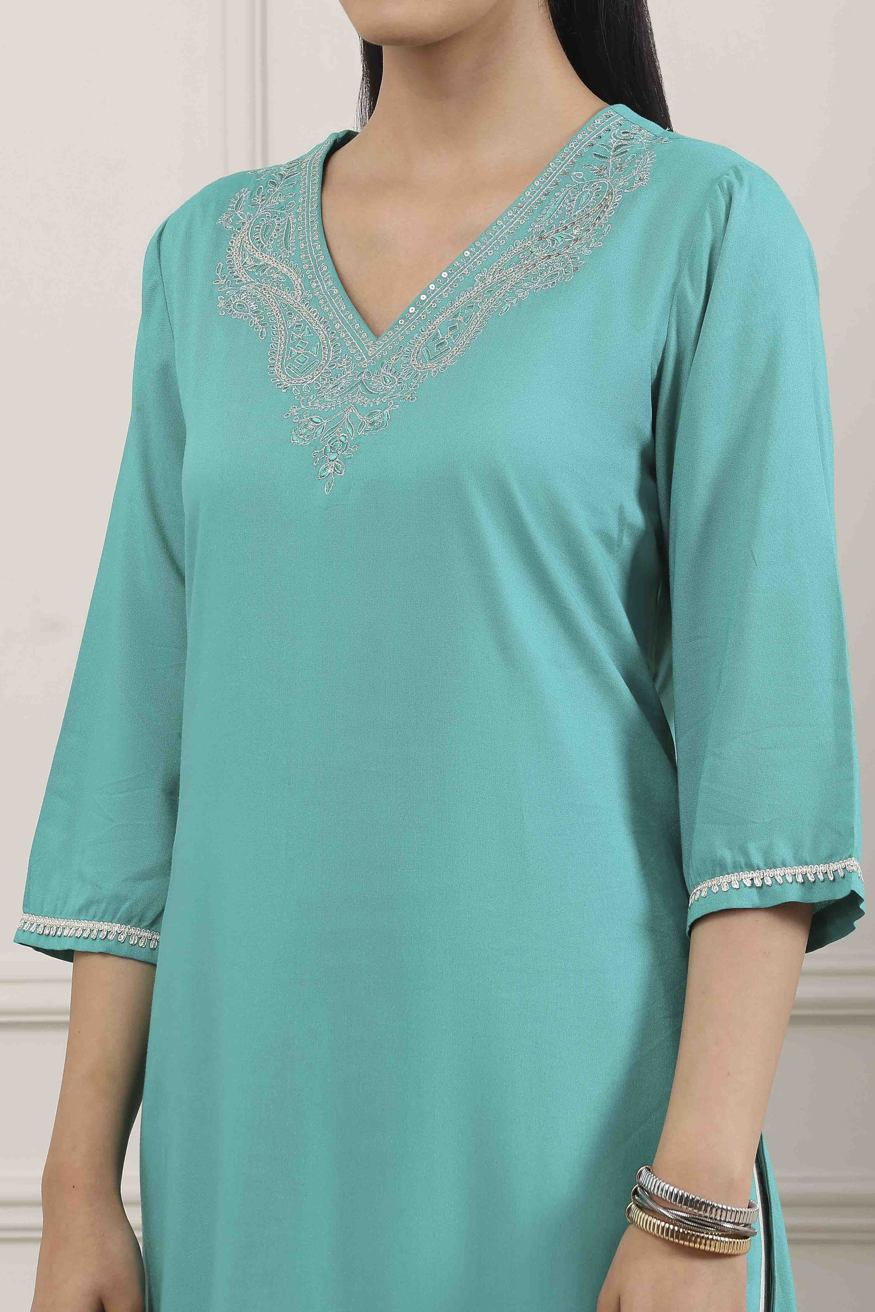 Turq Viscose Rayon Straight Kurta image number 1