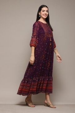 Pink & Purple Polyester Flared Printed Dress image number 4