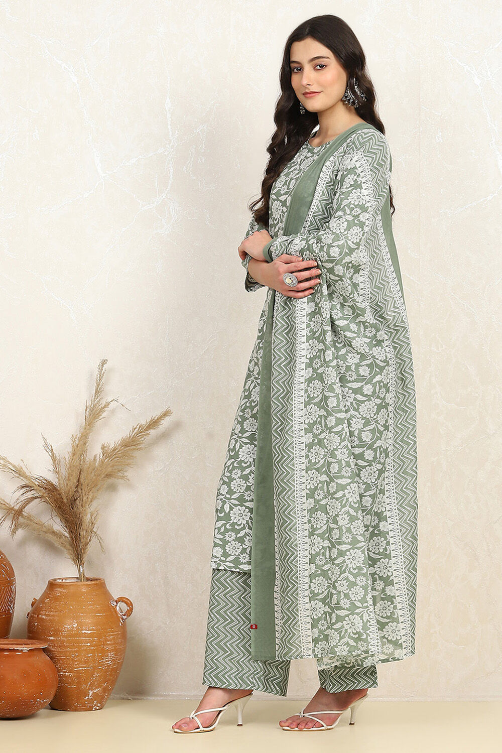 Purple Cotton Screen Printed Unstitched Suit Set image number 4