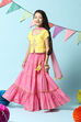 Yellow & Pink Cotton Blend Short Top Lehenga Set image number 5