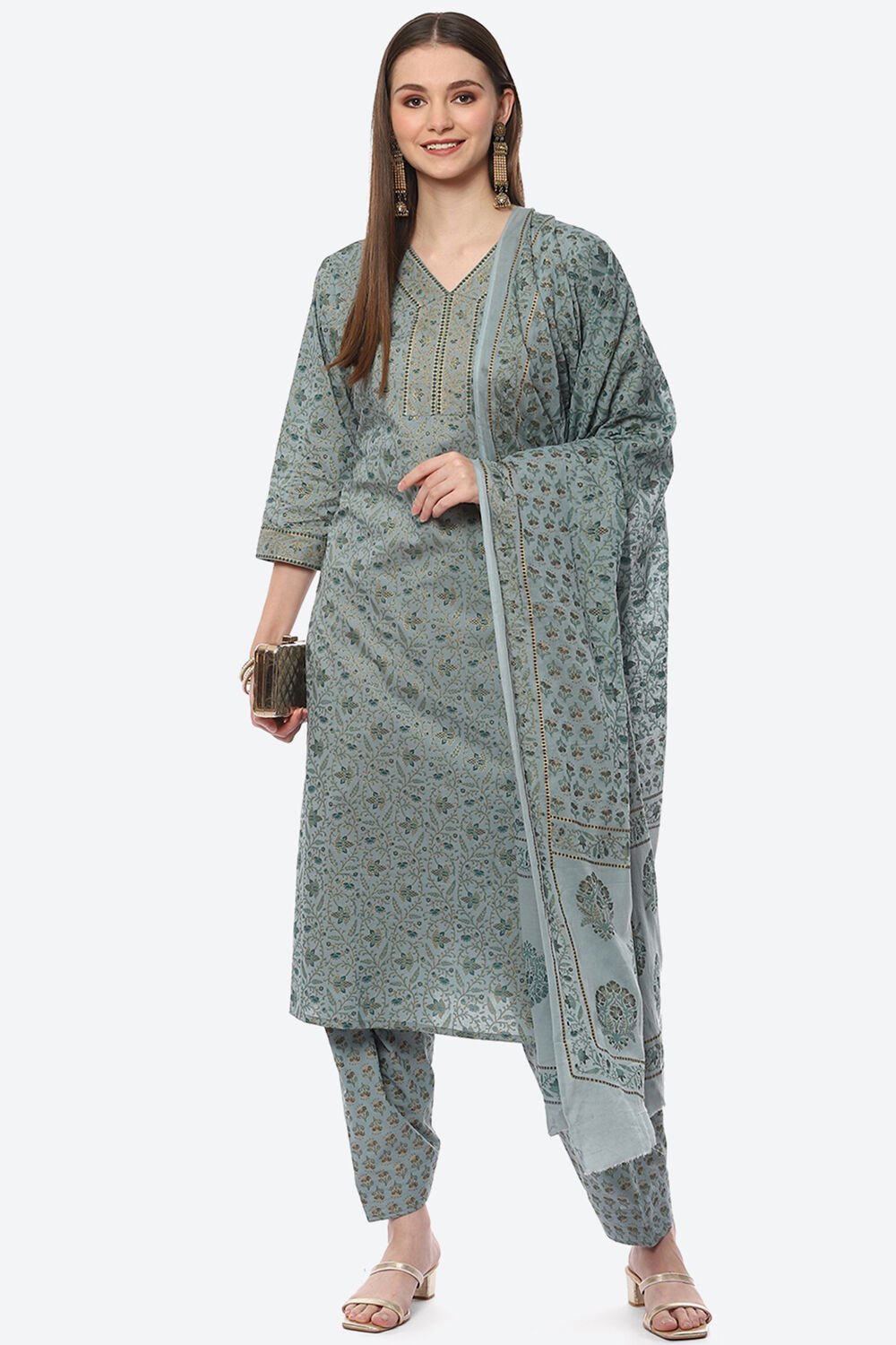 Assorted Cotton Hand Block Print Unstitched Suit Set