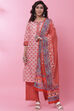 Red Cotton Straight Kurta Palazzo Suit Set image number 0