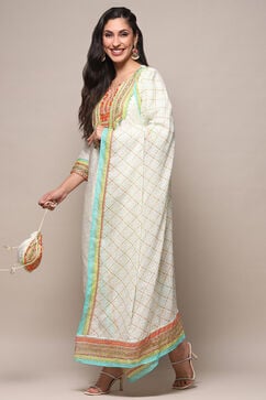 Cream Cotton Straight Suit Set image number 4