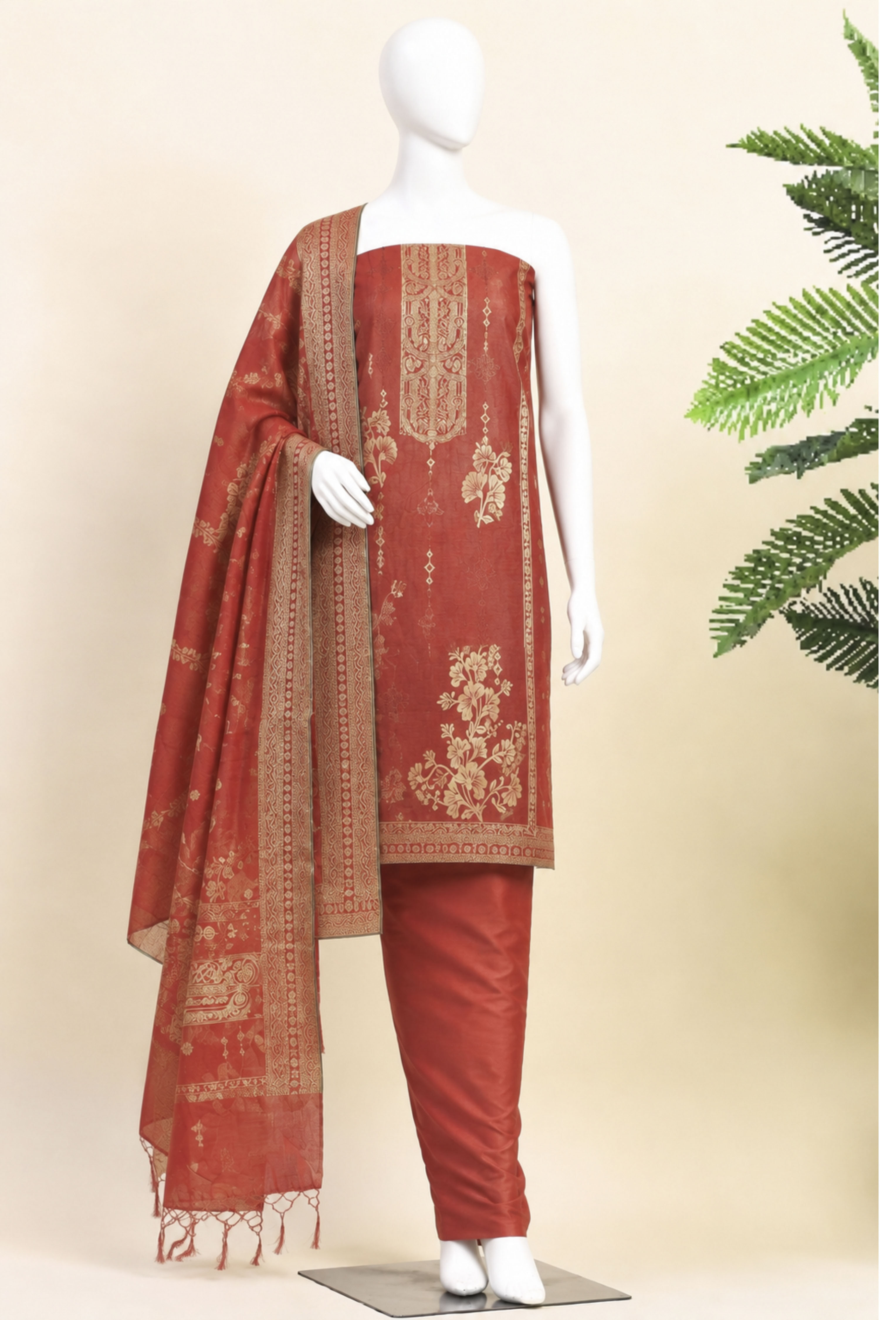 Purple Jacquard Traditional Weaving Unstitched Suit Set image number 4