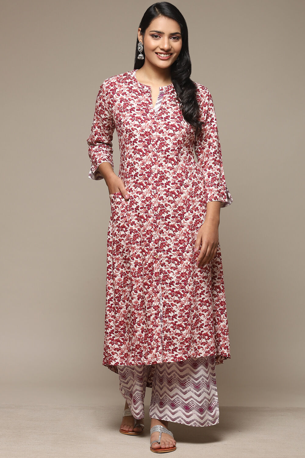 White & Blue Rayon Straight Kurta Palazzo Suit Set image number 6