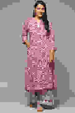 Magenta Rayon Straight Kurta Palazzo Suit Set image number 6