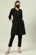 Black Printed Cotton Straight Kurta Slim Pant Suit Set image number 6