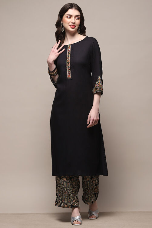 Black Rayon Straight Kurta Set image number 0