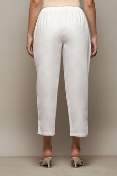 Off White Cotton Solid Pant image number 4