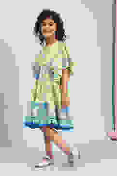 Yellow Cotton Printed Tiered Dress image number 2