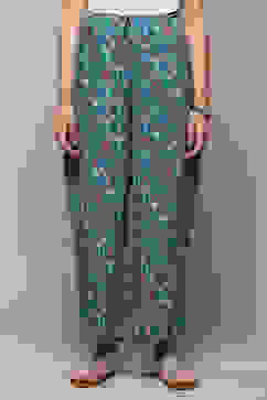 Teal LIVA Printed Pants image number 5