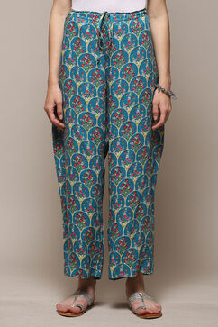 Teal LIVA Printed Pants image number 5