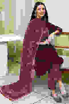 Plum Solid Gathered Straight Suit Set image number 0