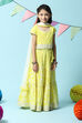 Lime Yellow Cotton Short Top Lehenga Set image number 6