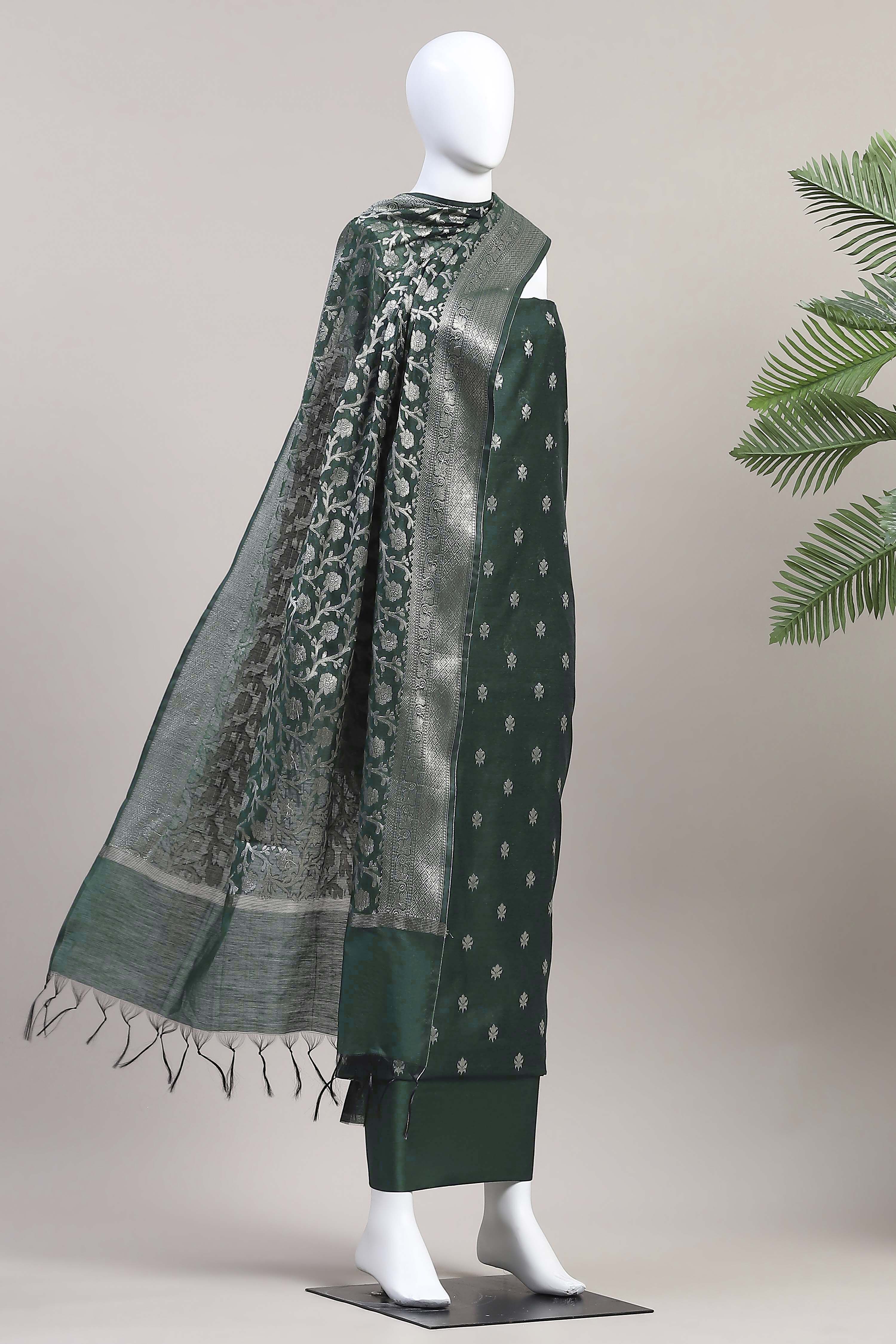 Mustard Cotton Printed Embroidered Unstitched Suit Set image number 4