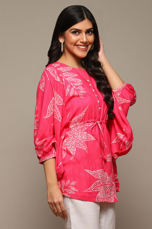 Pink LIVA Straight Embroidered Top image number 3