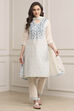 Off White Art Silk Straight Kurta Regular Pant Suit Set image number 0