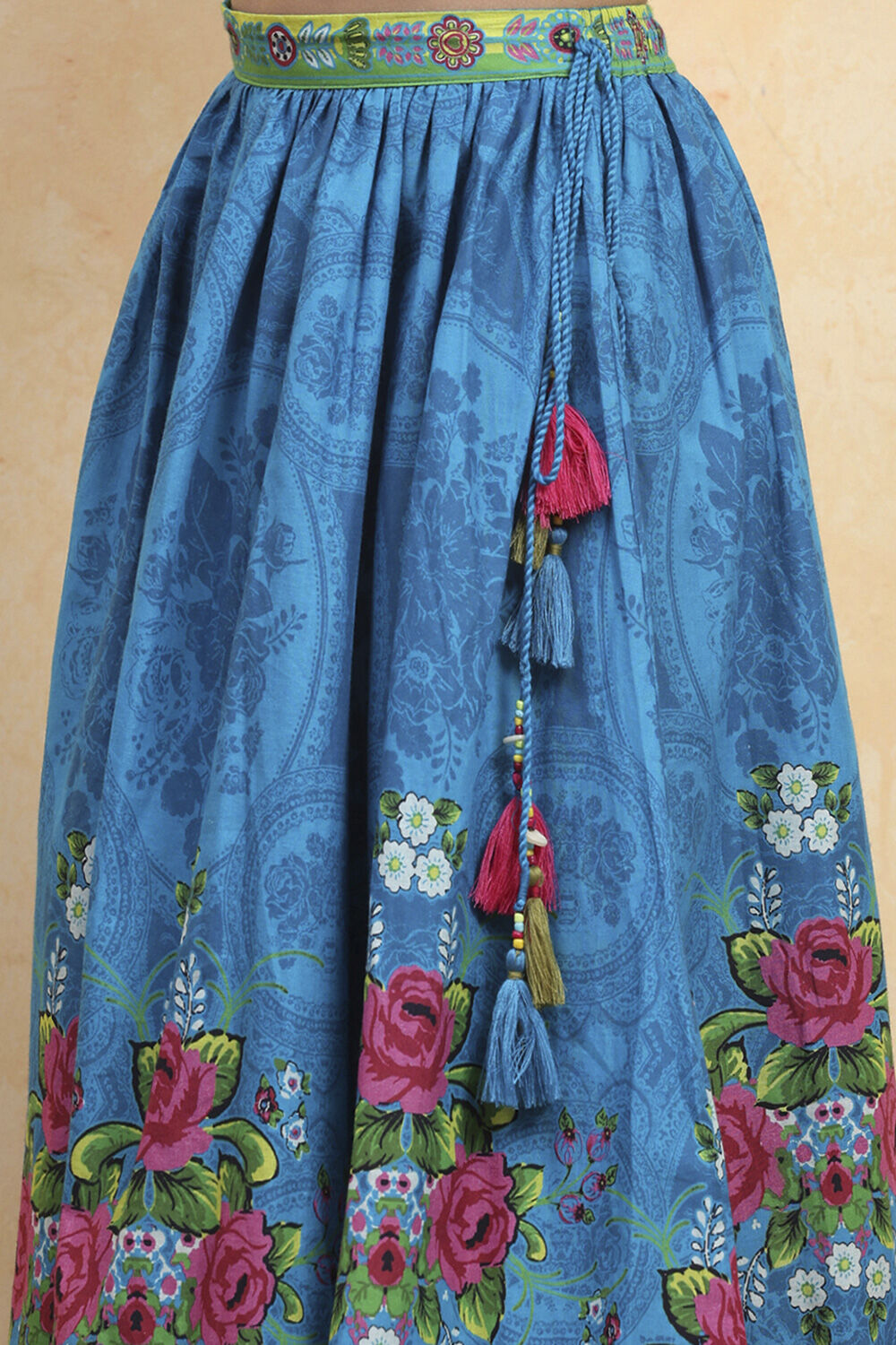 Blue Cotton Printed Straight Lehenga Set image number 2