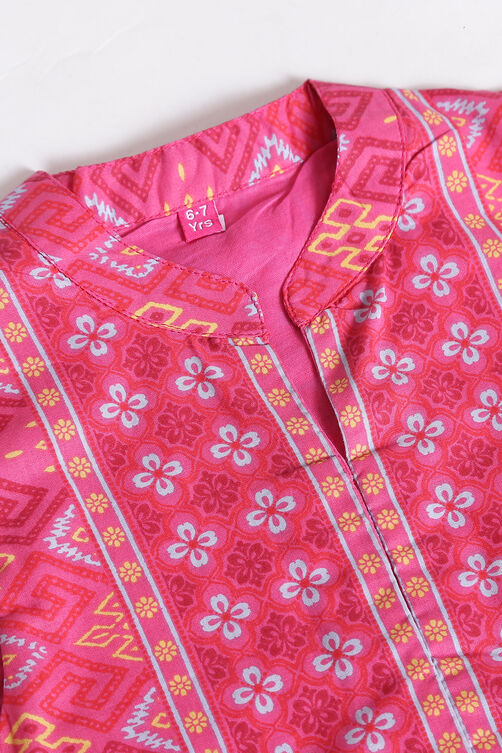 Sky Blue And Pink Cotton Anarkali Suit image number 1