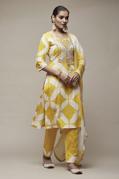 Yellow Cotton Machine Embroidered Unstitched Suit Set image number 4