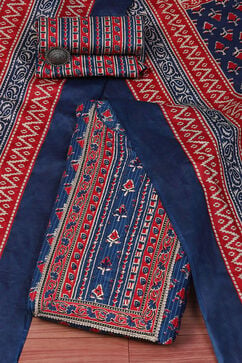 Blue Cotton Unstitched Suit set image number 0