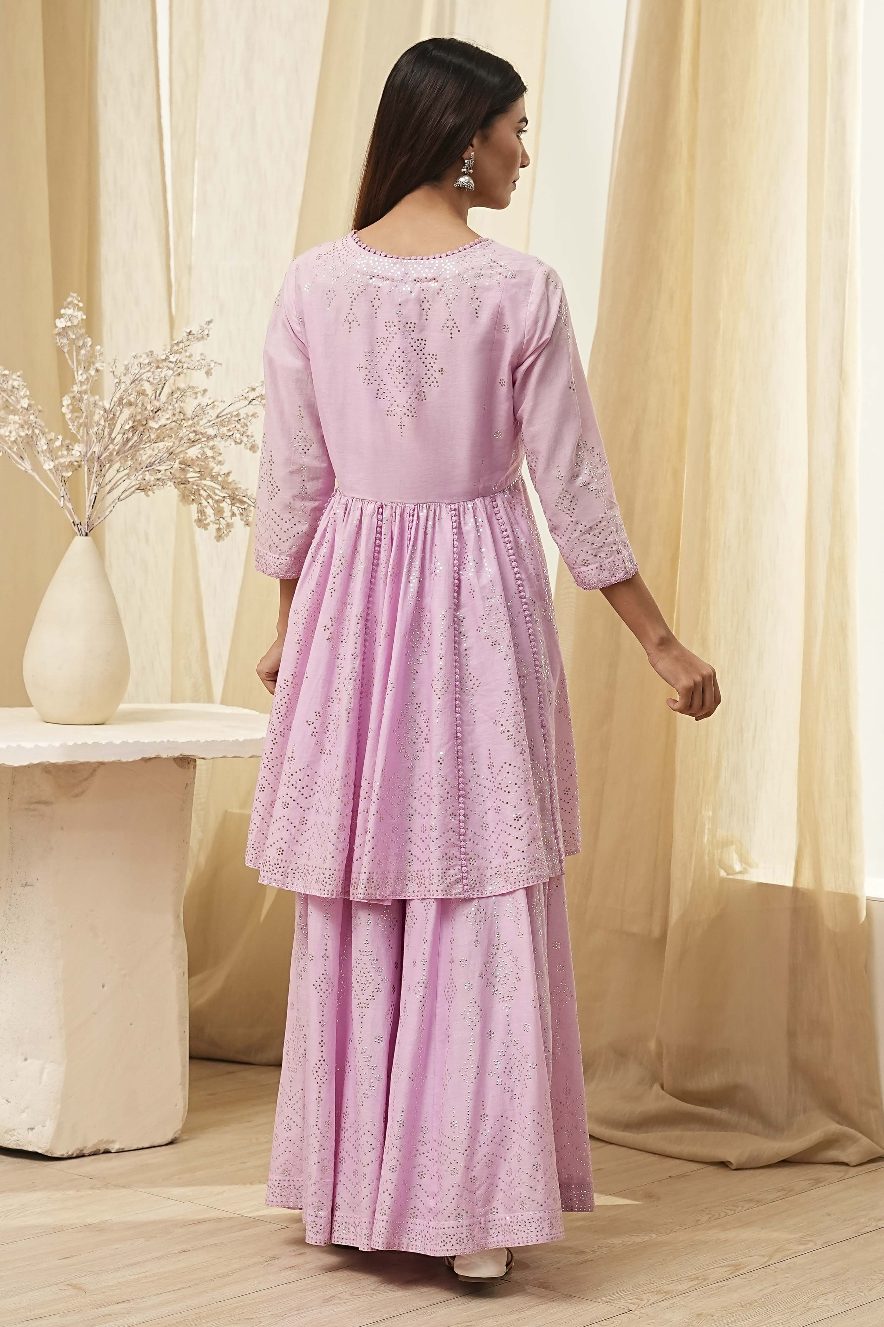 Off-White Cotton Metallic Flared Suit Set image number 4