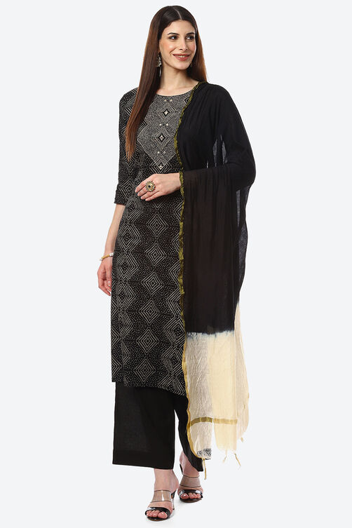 Black Cotton Unstitched Suit Set image number 6